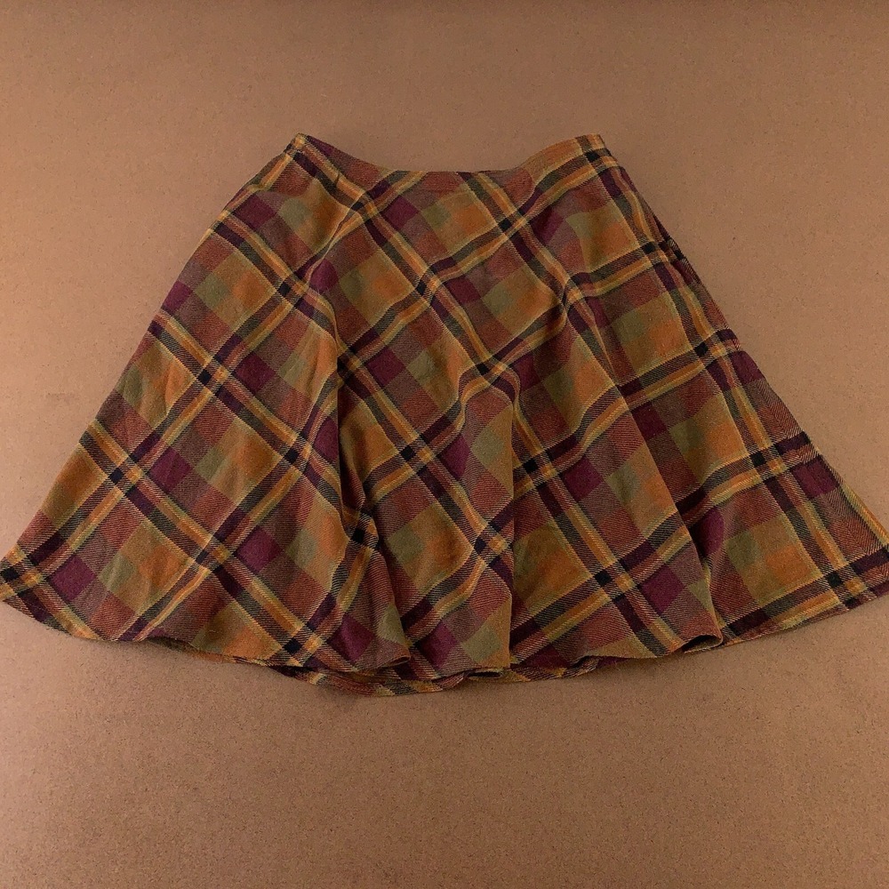 Personal Petites Women's Size 12 Brown Plaid Knit Pocketed A Line Short Skirt